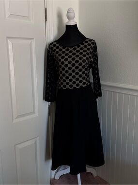 2XL Long Sleeved Muisol Midi Polka Dot Dress with Stretch